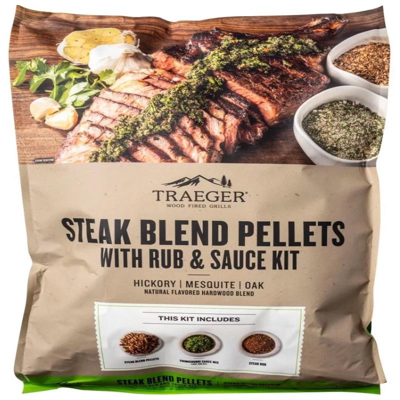 Traeger Steak Blend Pellets with Rub & Sauce Kit