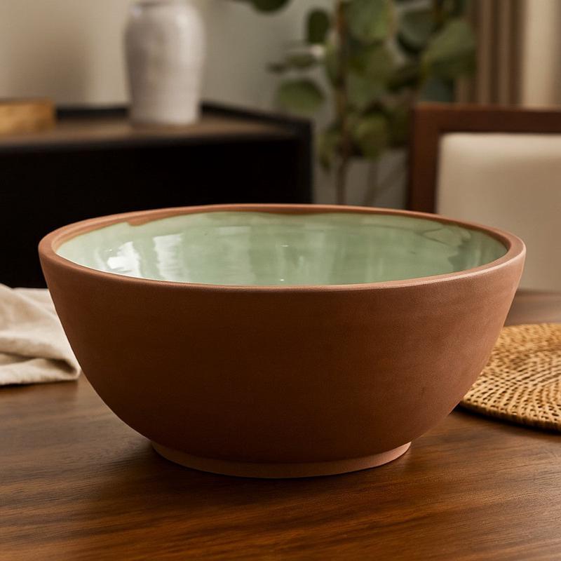 Hino Decorative Bowl | 14\" Dripping Paint Texture | Brown Ceramic