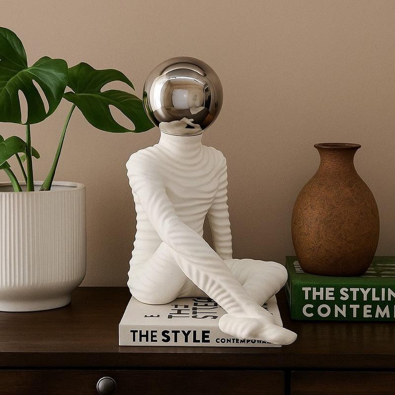 Accent Decor Statuette | 14\" White Resin Body | Sitting Astronaut