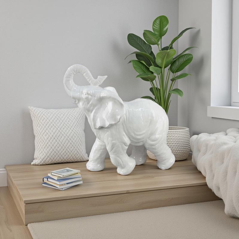 Accent Table Decoration | Elephant Design | 18\" White Ceramic Body