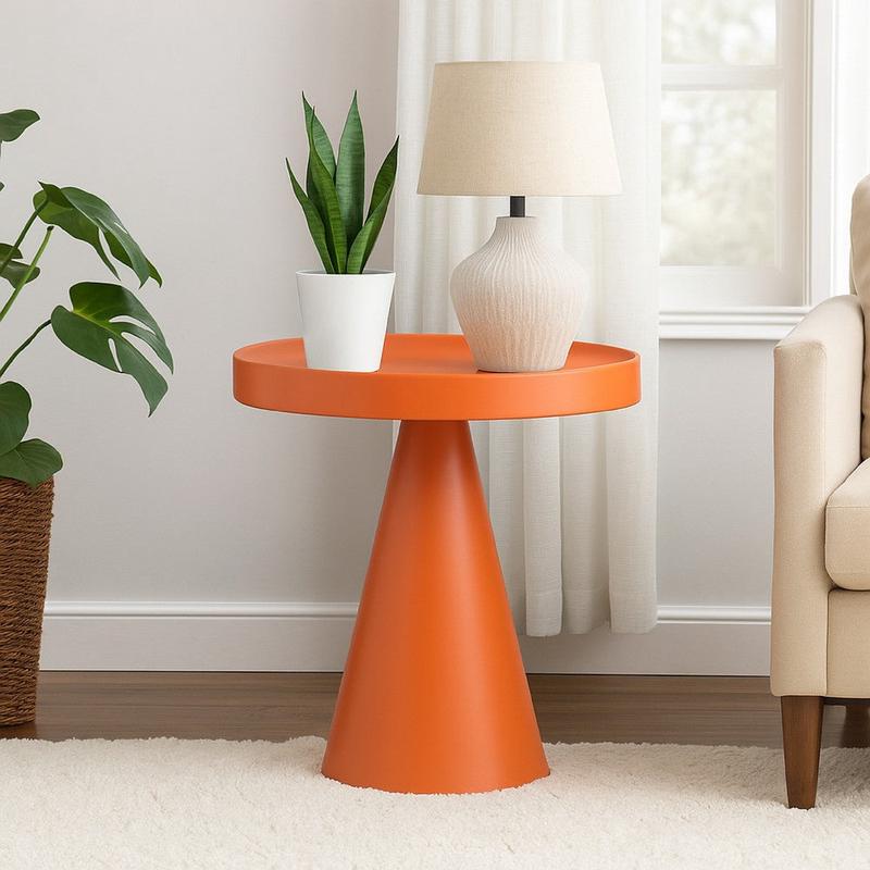 Plant Stand Table | 19\" Round Top Cone Pedestal Base | Orange Metal