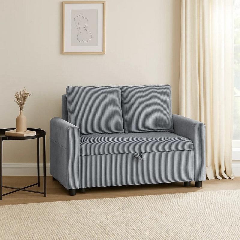 SwinLoveseat with Storage | Gray Corduroy | Soft Cushioned | 45\"
