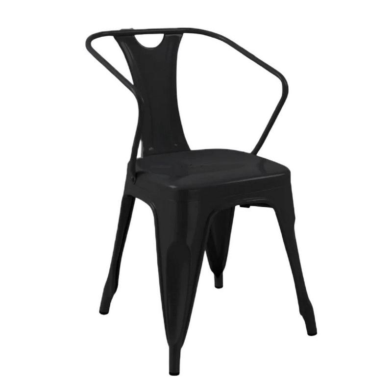 Toam Dining Armchair Set of 4 | Black Metal | Industrial Tapered Legs