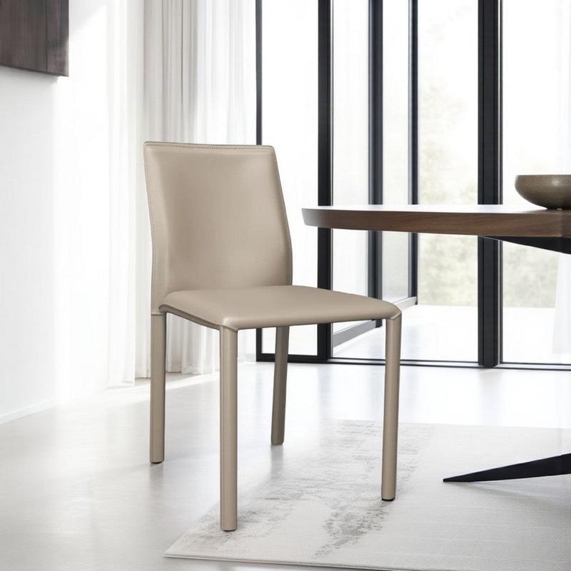 Nuwo Side Dining Chair Set of 2 | Taupe Faux Leather | Modern Style