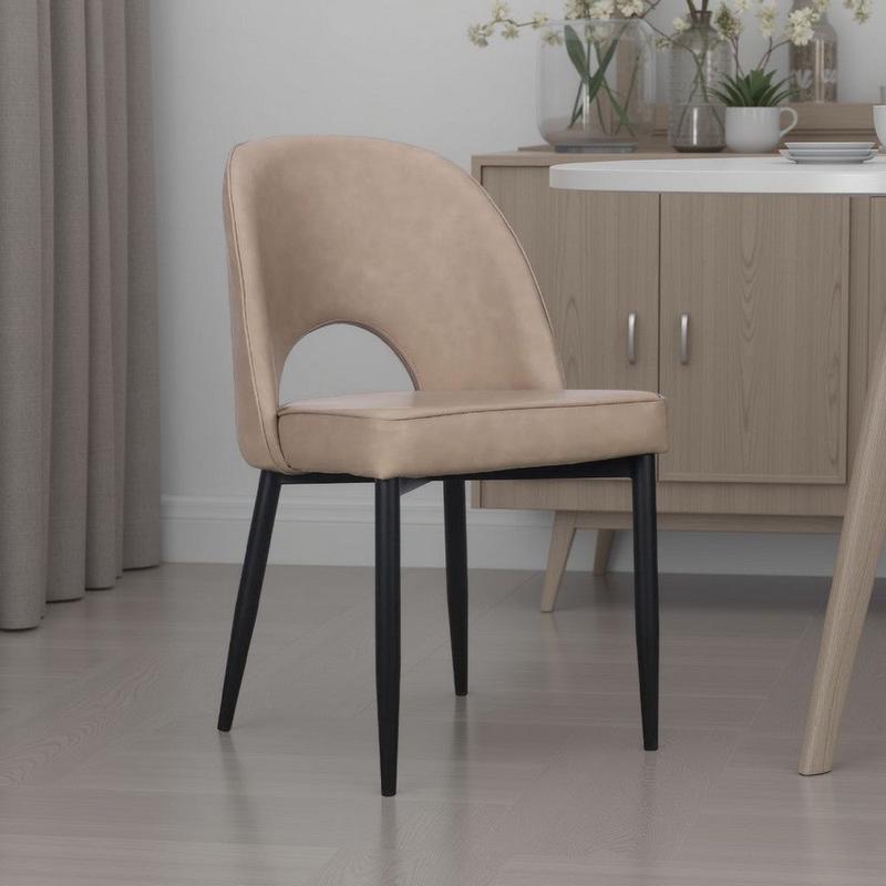 Koir Set of 2 Dining Chair | Light Taupe Faux Leather | Open Backrest