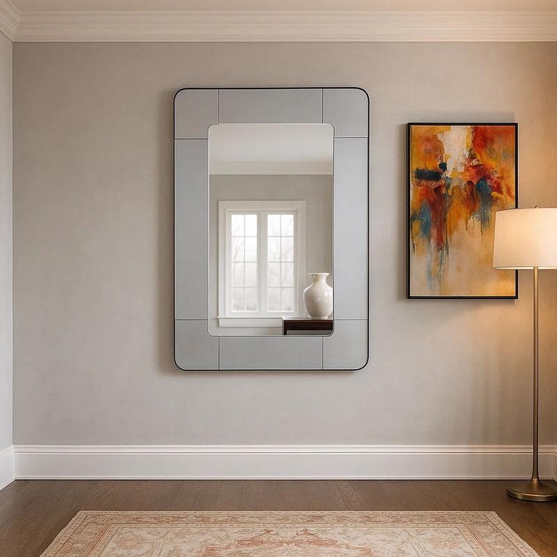 Fexo Wall Mirror | 36\" Mercury Glass Silver Frame | Hand Forged Iron