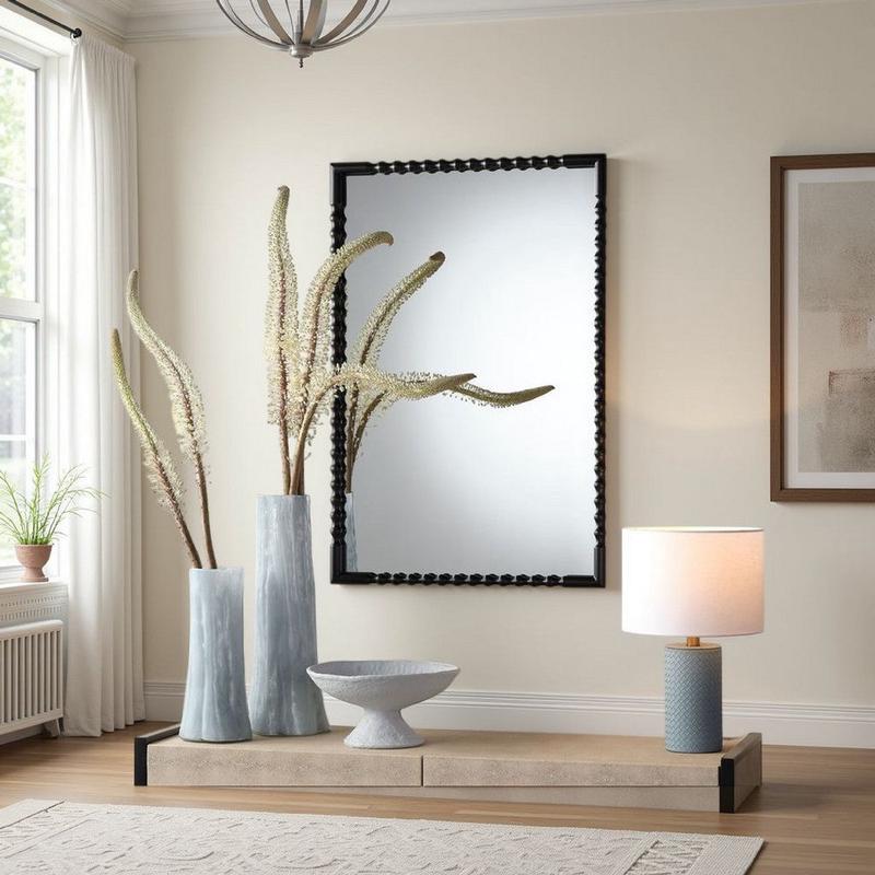 Perz Accent Wall Mirror | 24x36 Rectangular Beaded Frame | Forged Iron
