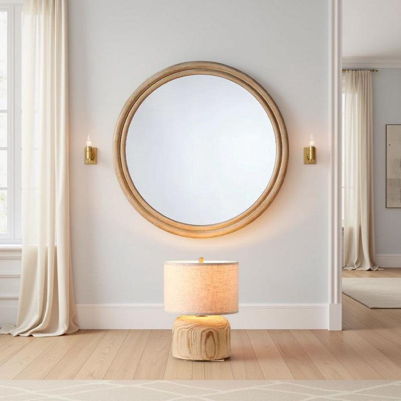 Riri Round Wall Mirror | 36\" Brown Wood Frame | Non Beveled Frame