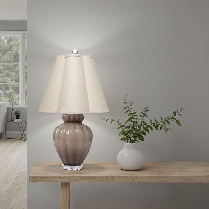 Aggy Accent Table Lamp | 23\" | Linen Scallop Shade | Taupe Glass Base