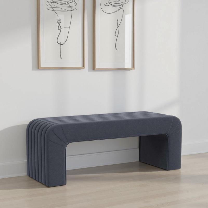 Gus Bench | Curved Arch Design | Blue Channel Tufted Velvet 48\"