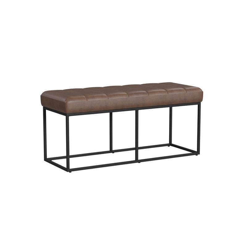 Kai Bench | Open Metal Frame | Brown Channel Stitch Faux Leather 43\"