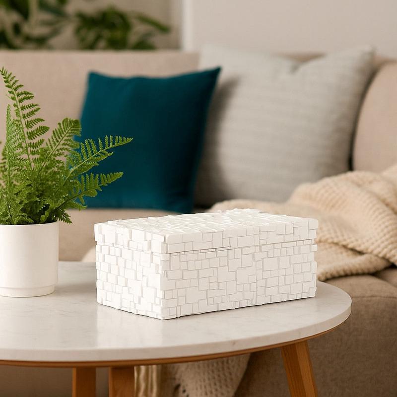 Lissa Decorative Storage Box | Matte White Textured Resin | 13\"