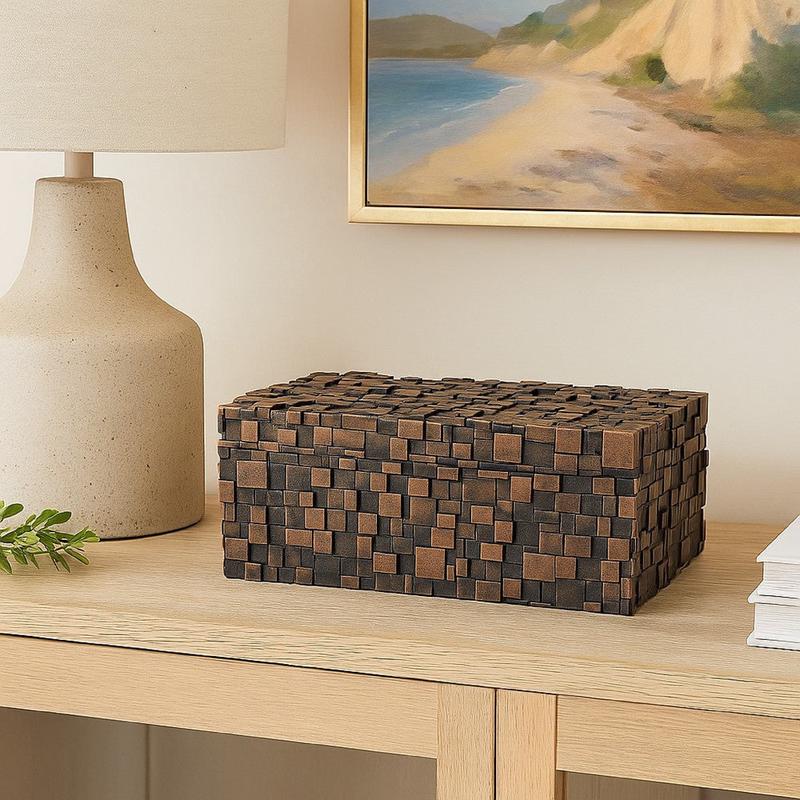 Lissa Decorative Storage Box | Brown Textured Resin Finish | 13\"