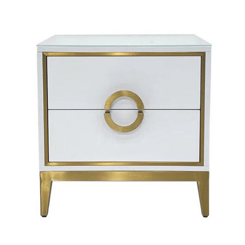 Nightstand | 20\" | 2 Drawers with Luxe Gold Metal Handles | White