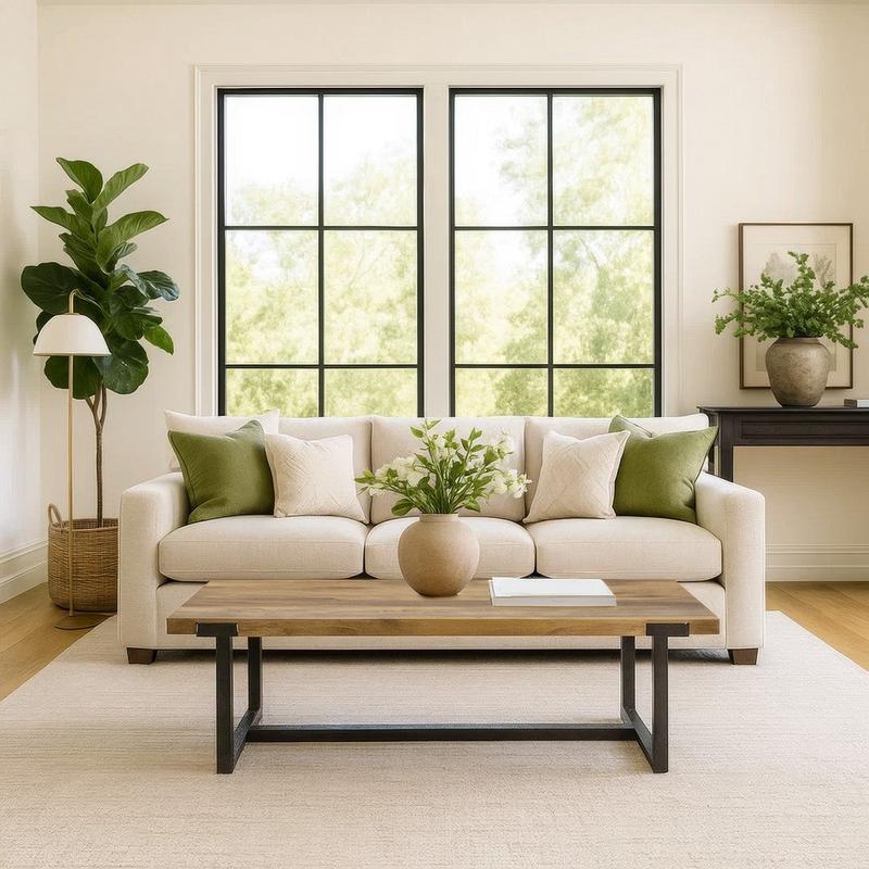 Marlon 48\" Coffee Table | Handmade Aluminum Cast Black Frame | Natural Brown Solid Mango Wood Top By The Urban Port