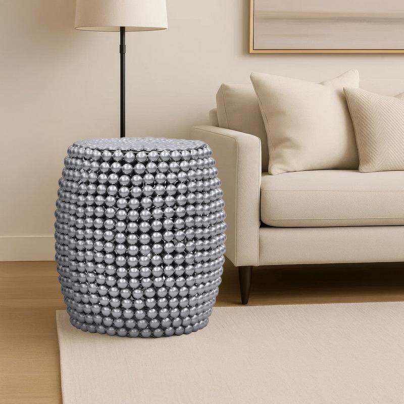 Eve 18\" Side End Table | Silver Metallic Beads Studded Pattern | Nickel Coated Iron Frame By The Urban Port