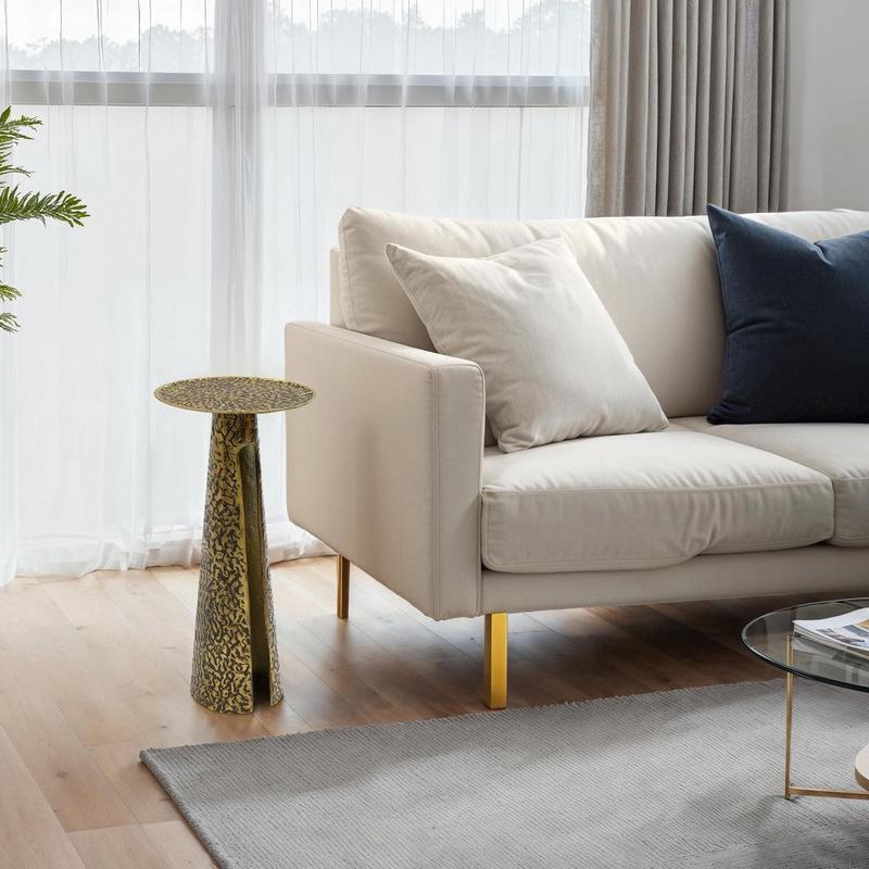 Arvyn 24\" Side End Drink Table | Aluminum Cast Craftmanship I Antique Brass | Embossed Textured Finish By The Urban Port