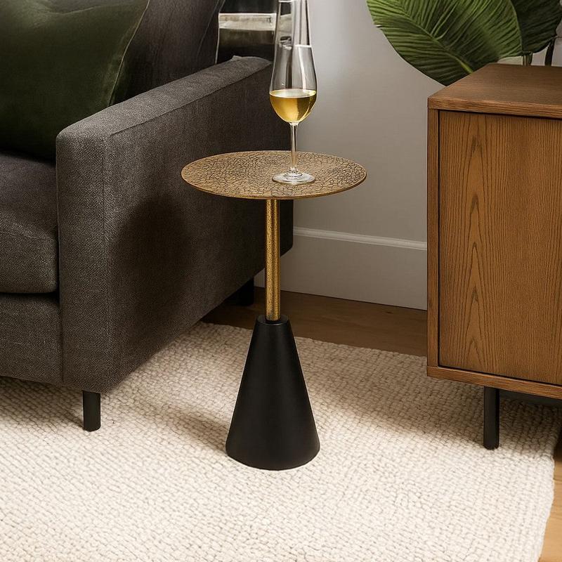 Zavra 21.5\" Side End Drink Table | Aluminum Cast Craftmanship I Antique Brass with Crocodile Pattern By The Urban Port