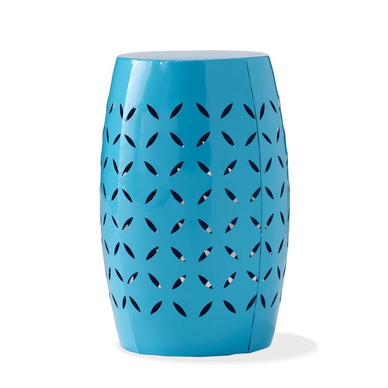 Lica Patio Side End Table | Barrel Shaped Lace Cut | 12\" Blue Iron
