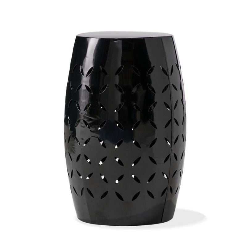 Lica Patio Side End Table | Barrel Shaped Lace Cut | 12\" Black Iron