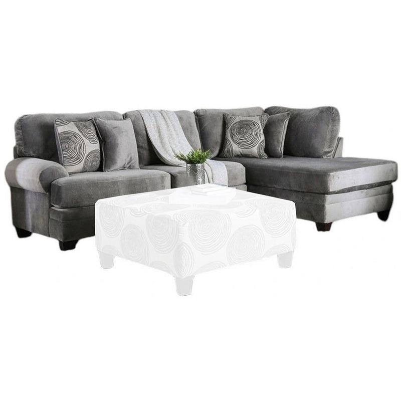 Bova Sectional Chaise Sofa, 170 Inch Gray Microfiber, 4 Throw Pillows