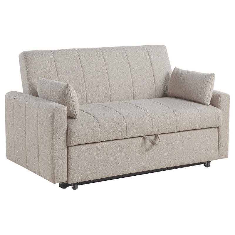 Porta Sleeper Sofa Bed, Latte Ivory Boucle Fabric, Full Size, 60 Inch