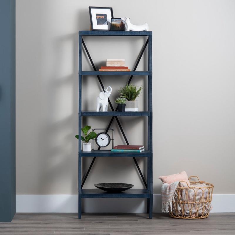 Crestview Tem 5 Tier Etagere Bookshelf | 28\" Wide Slate Blue Curved
