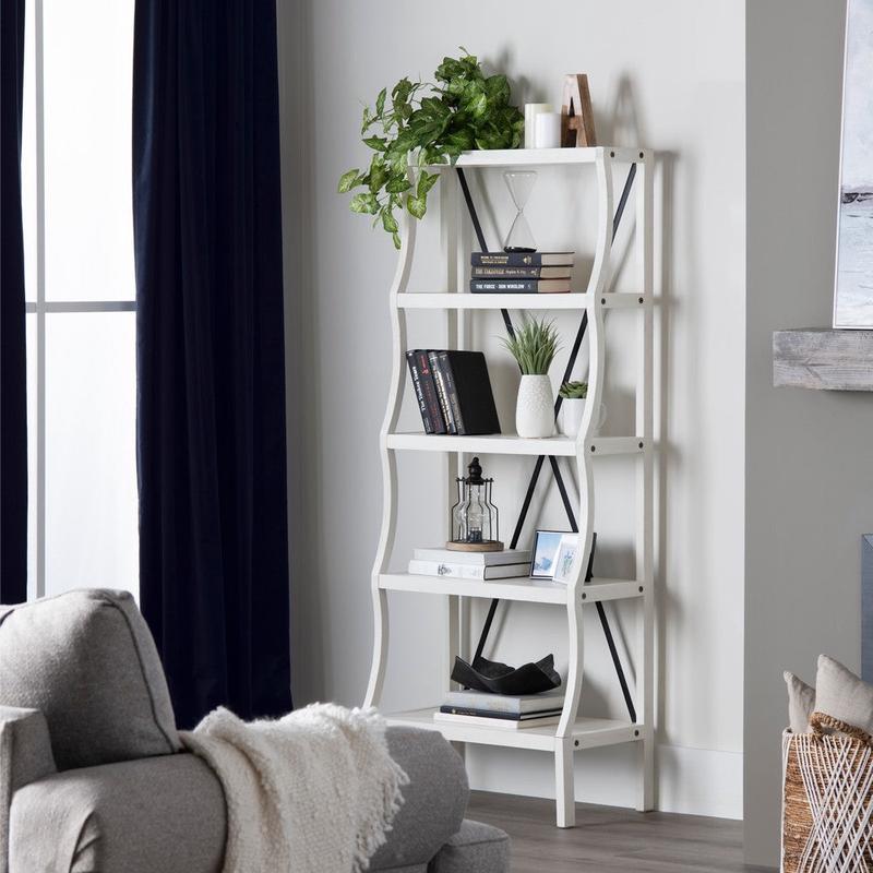Crestview Tem 5 Tier Etagere Bookshelf | 28\" Wide White Curved Frame