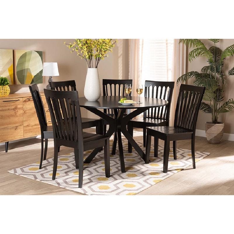Baxton Studio Zora Modern and Contemporary Dark Brown Finished Wood 7-Piece Dining Set