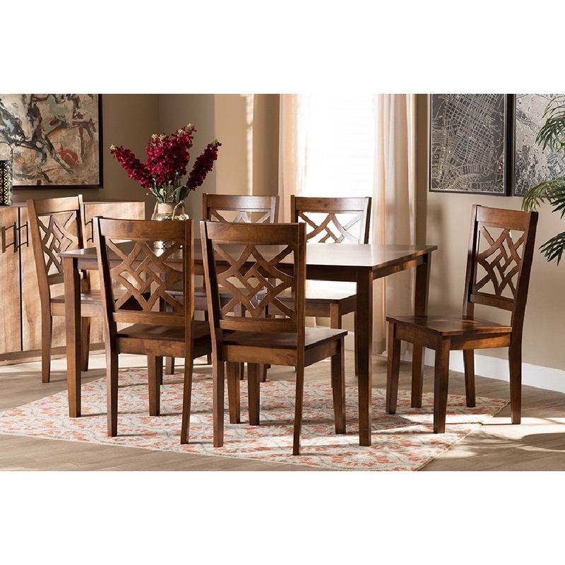 Baxton Studio Nicolette Modern and Contemporary Walnut Brown Finished Wood 7-Piece Dining Set