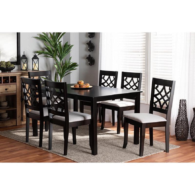 Baxton Studio Mael Modern and Contemporary Grey Fabric Upholstered and Dark Brown Finished Wood 7-Piece Dining Set