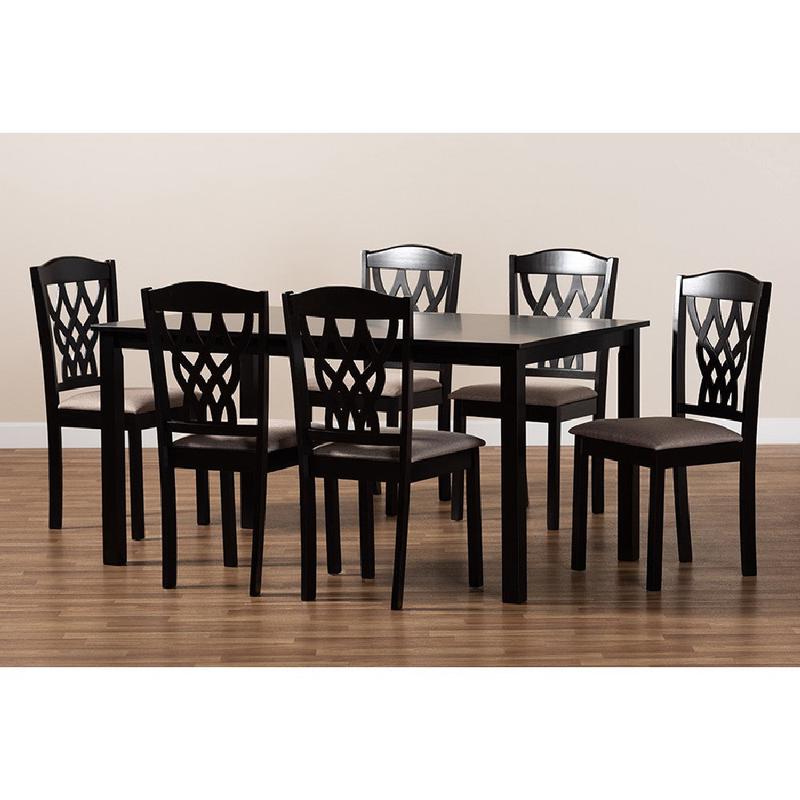 Baxton Studio Salem Modern and Contemporary Sand Fabric Upholstered and Dark Brown Finished Wood 7-Piece Dining Set