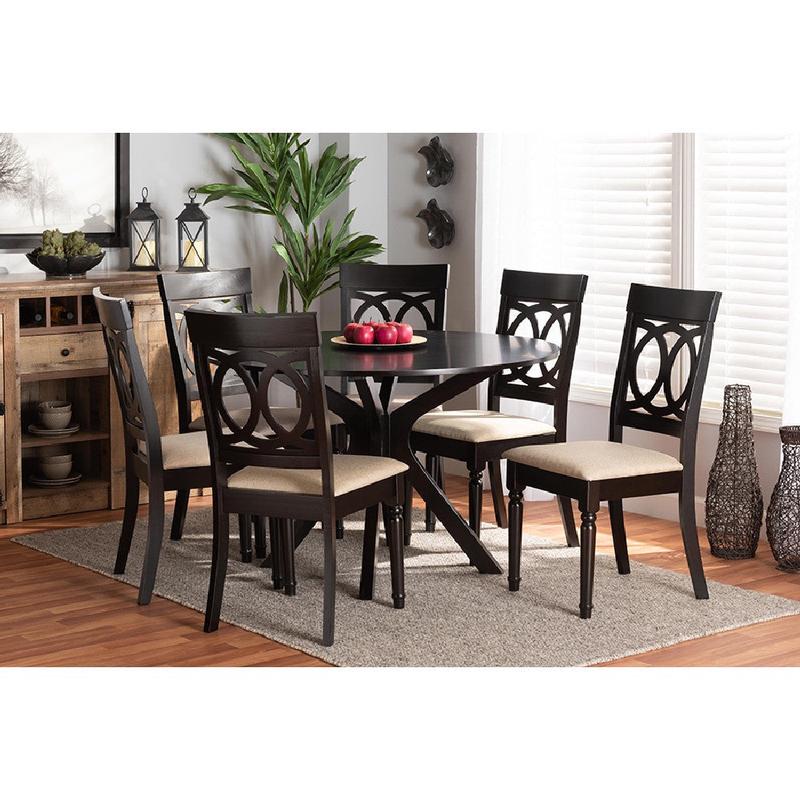 Baxton Studio Jessie Modern and Contemporary Sand Fabric Upholstered and Dark Brown Finished Wood 7-Piece Dining Set