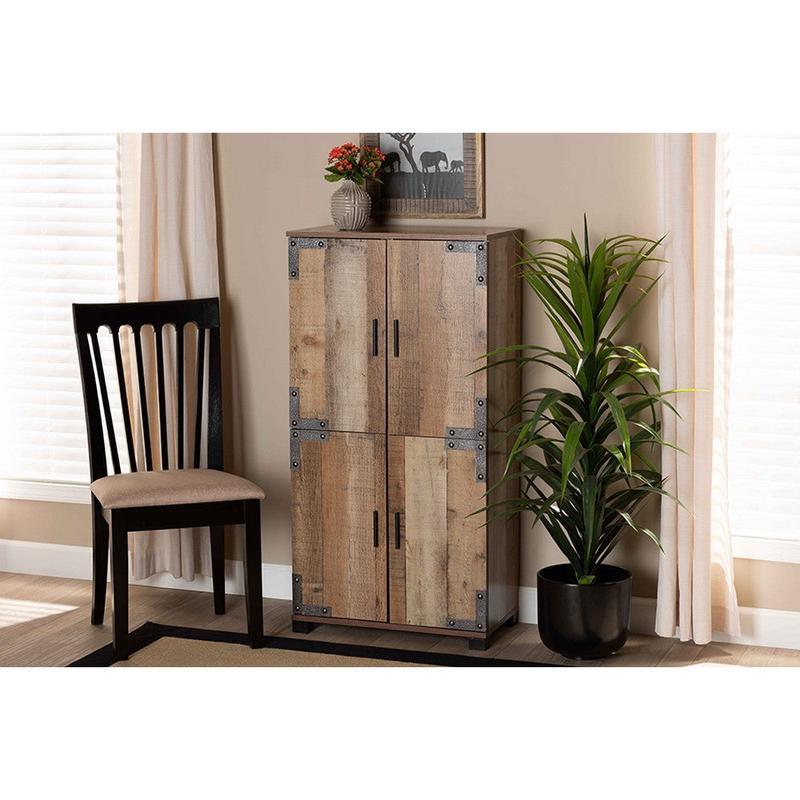 Baxton Studio Cyrille Modern and Contemporary Farmhouse Rustic Finished Wood 4-Door Shoe Cabinet