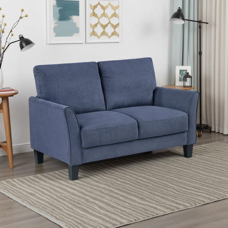 Xumo Loveseat | Blue Fabric | 56\” | Black Tapered Wood Legs