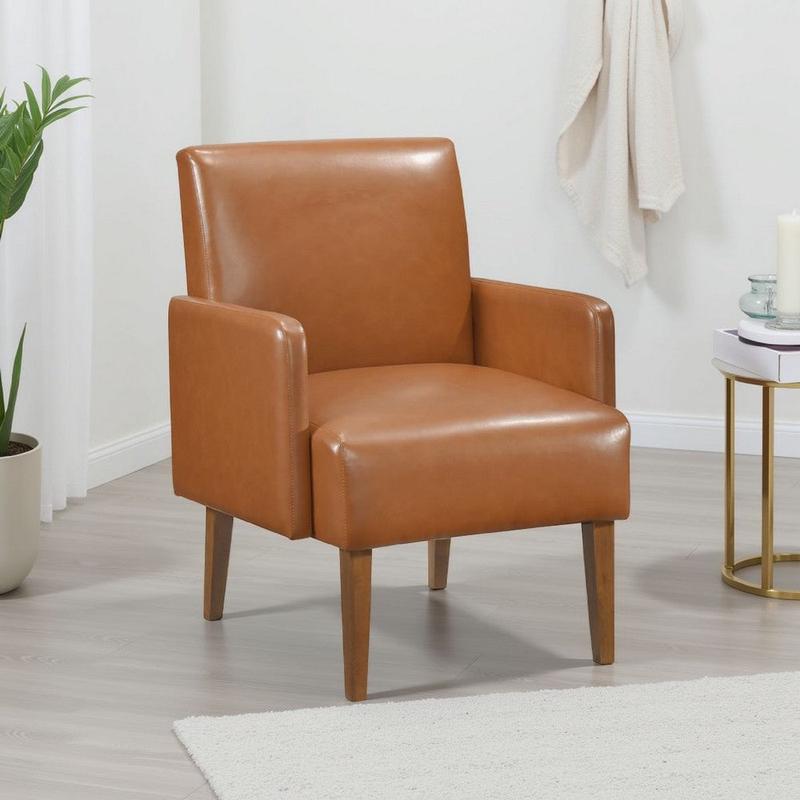 Nier Accent Club Chair | Matte Brown Faux Leather | Solid Wood Frame