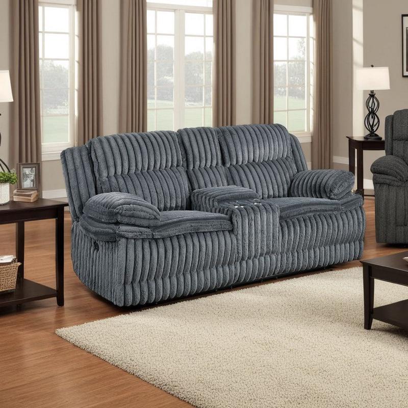 Rexy Manual Dual Recliner Loveseat | Console Dark Gray Corduroy 85\”
