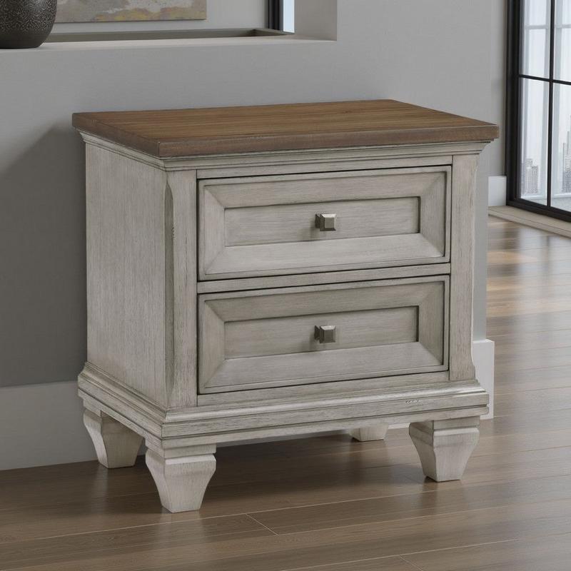 Giny Nightstand | 2 Drawers | Brown and Antique Gray Acacia Wood Top